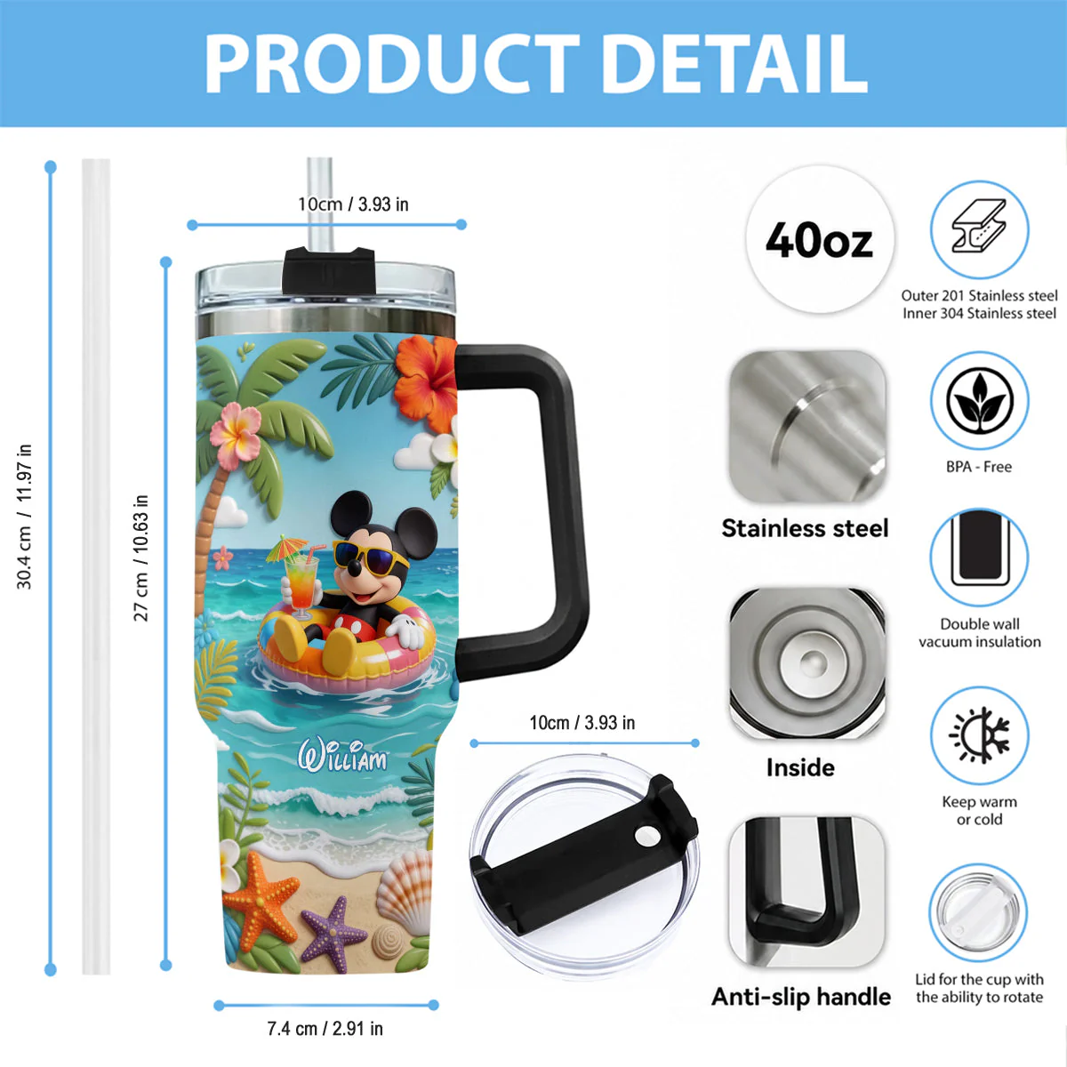 Summer Vibes Mouse Ears - Personalized Mouse Insulated Tumbler