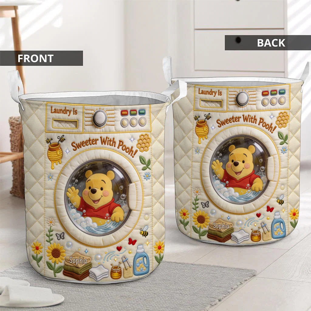 Laundry Is Sweater With Honey Bear - Personalized Quilted Laundry Basket