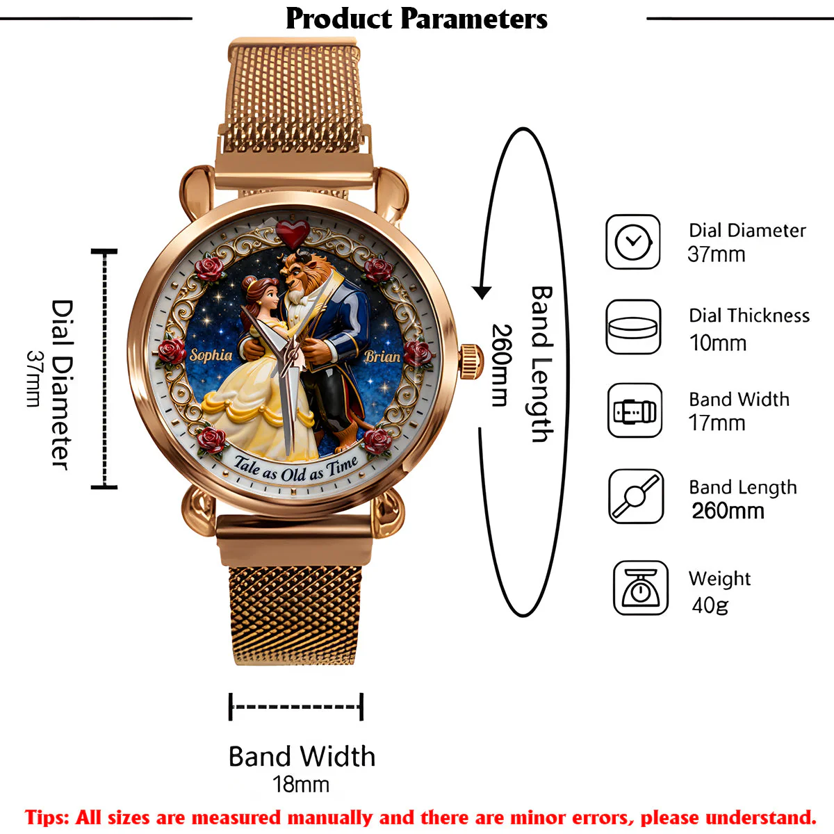 Tale As Old As Time - Personalized Couple Women Hand Watch