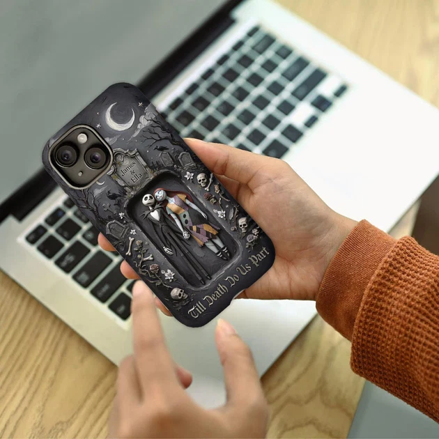 Personalized Halloween Couple Phone Case - Nightmare Skeleton Gift