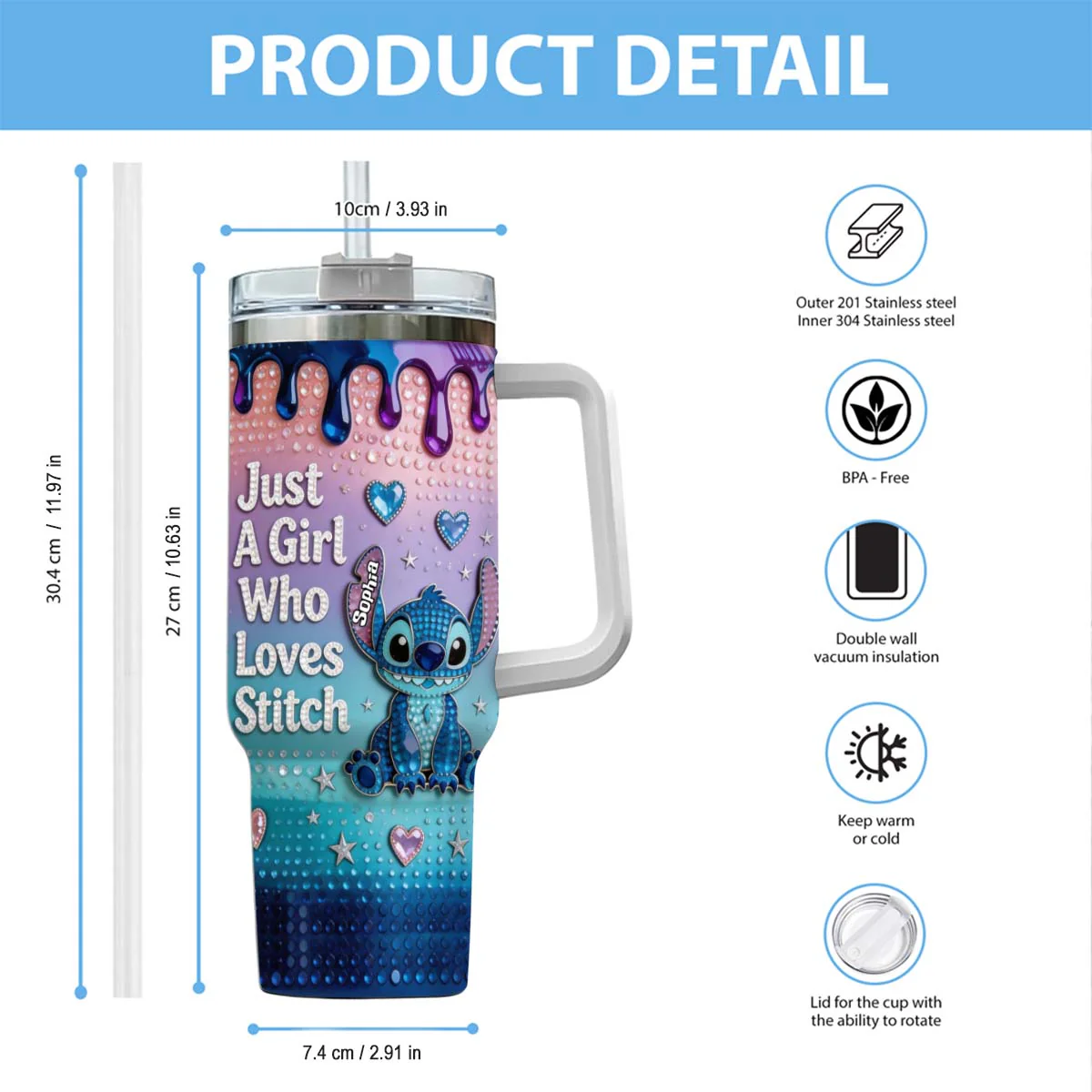 Just A Girl Who Loves Blue Monster - Personalized Ohana Insulated Tumbler