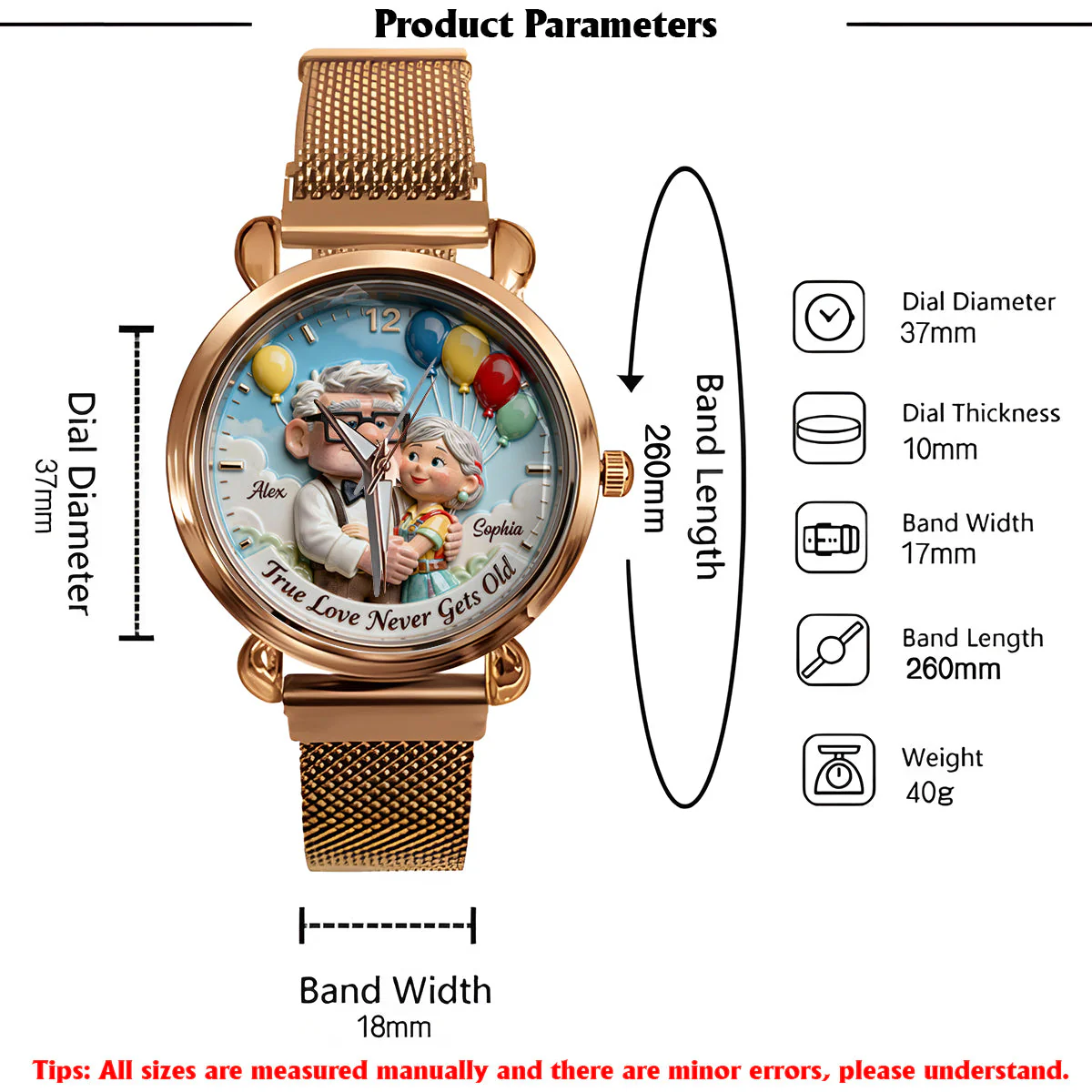 True Love Never Gets Old - Personalized Up Couple Women Hand Watch