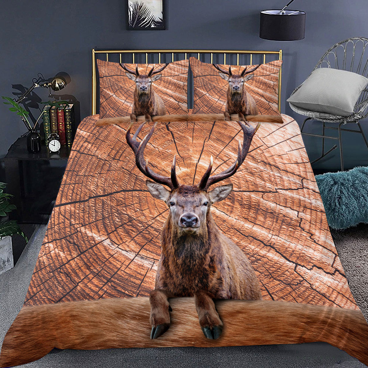 Deer Hunting Wood Pattern All Over Printed Bedding Set