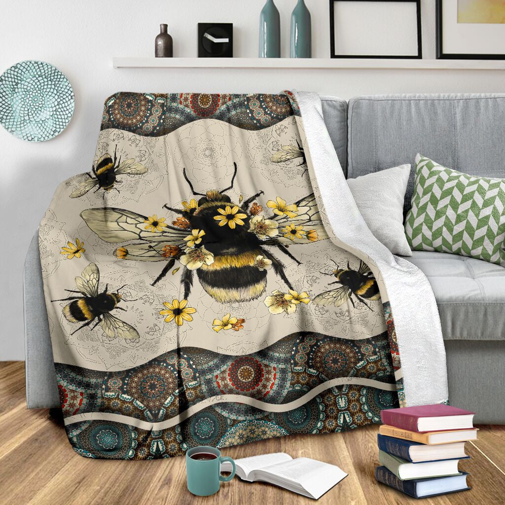 Bee Boho Pattern Fleece Blanket