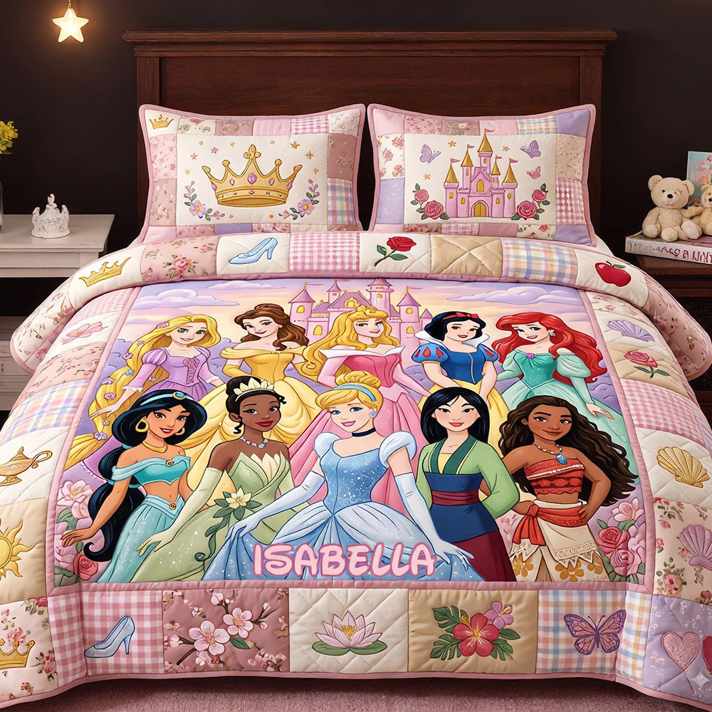 Lovely Fairy Tale Princesses Quilt Bedding Set - Personalized Christmas Gifts