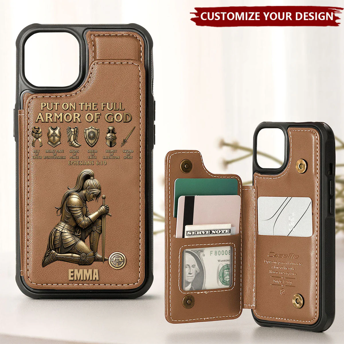 Put On The Full Amor Of God - Personalized Christian Wallet Leather Phone Case