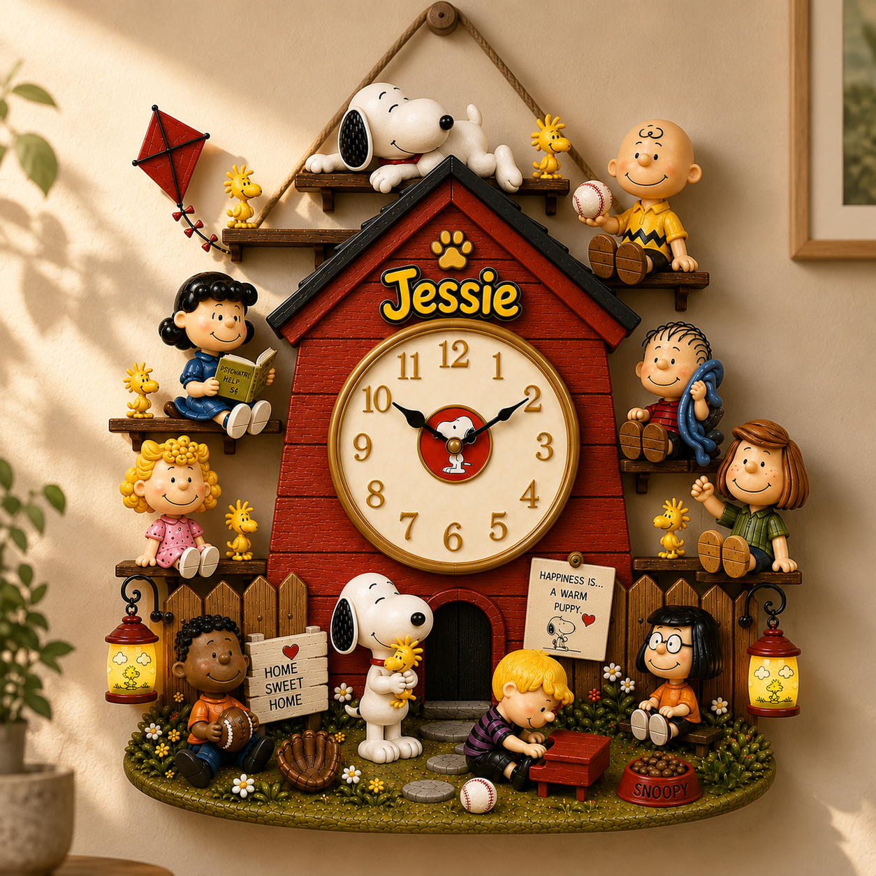 Personalized Classic Comic Friends Wall Clock – Custom Name Puppy & Friends Decor