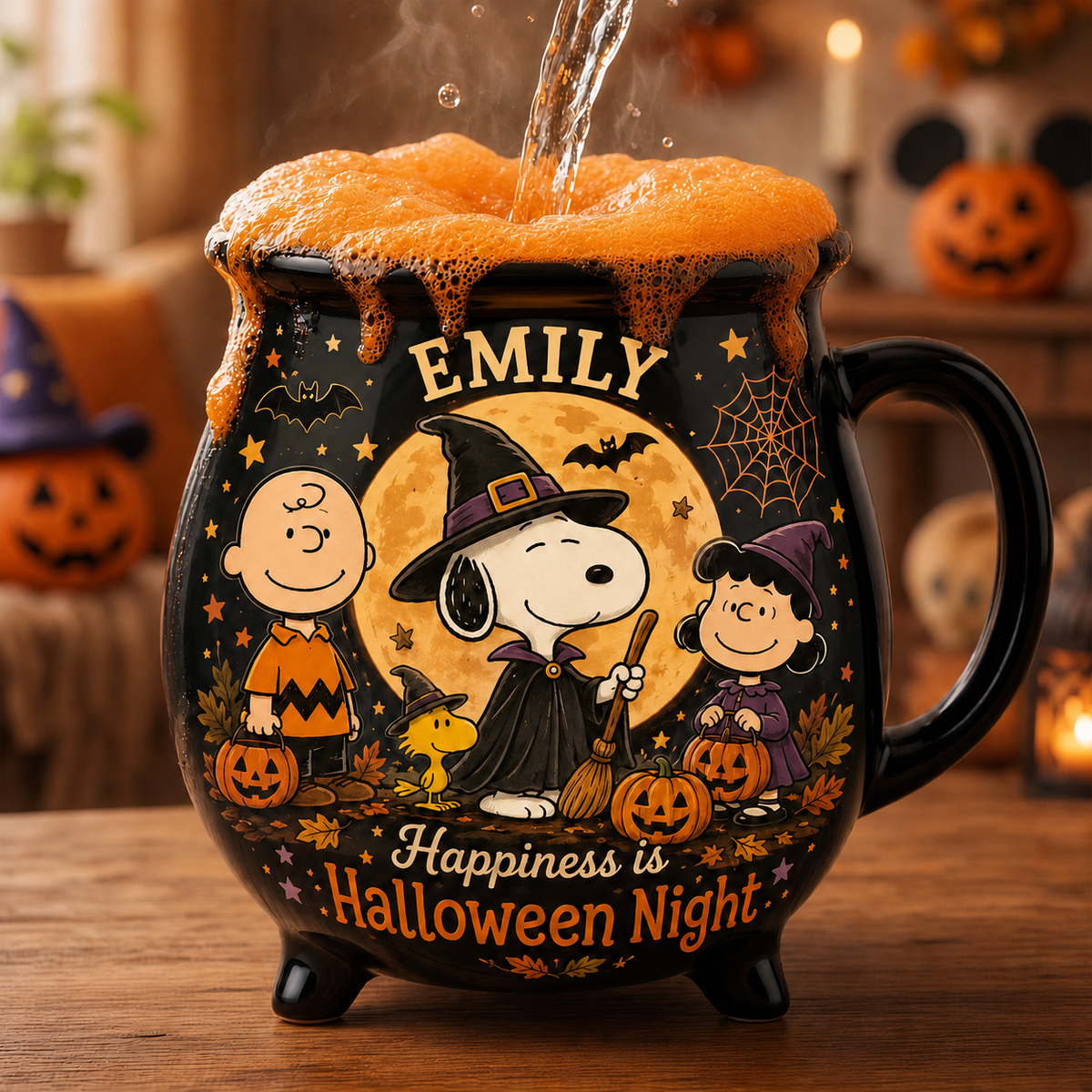 Halloween Comic Friends Cauldron Coffee Mug – Custom Name Halloween Gift