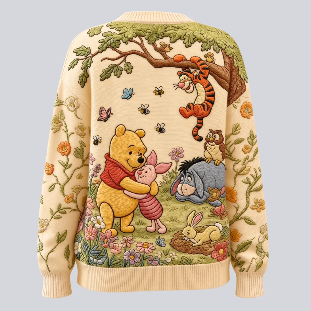 Honey Bear Celebrate 100th Anniversary Custom Name For Her - Personalized Knitted Cardigan