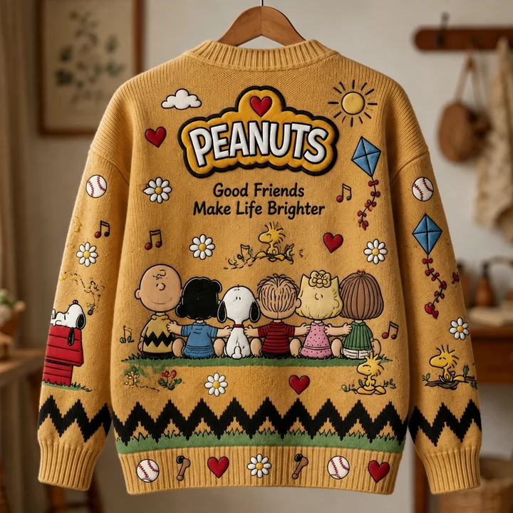 Happy Friends Together Custom Name Gifts For Her - Personalized Knitted Cardigan