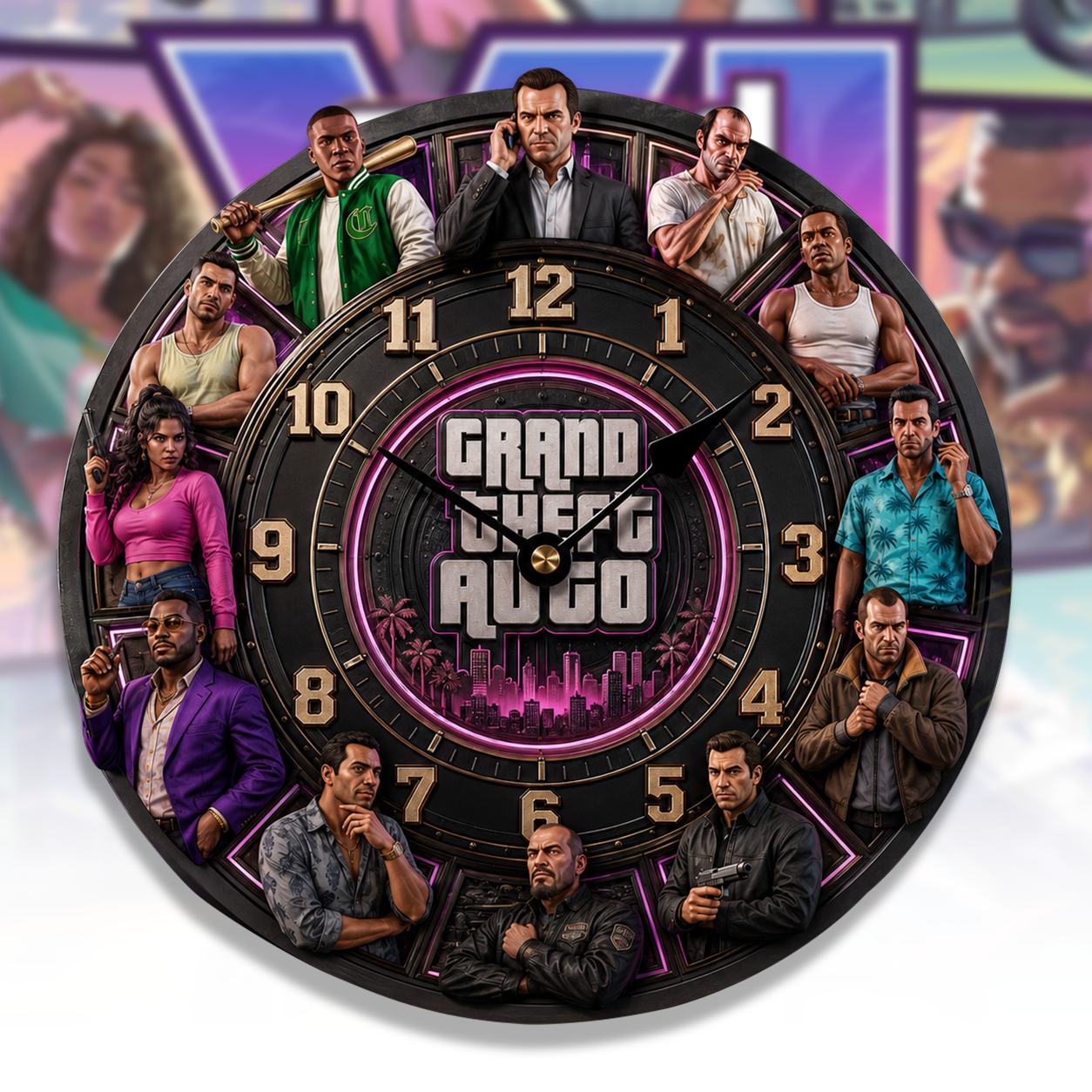 GTA Acrylic Hanging Wall Clock - Personalized Gifts For Video Game Lovers