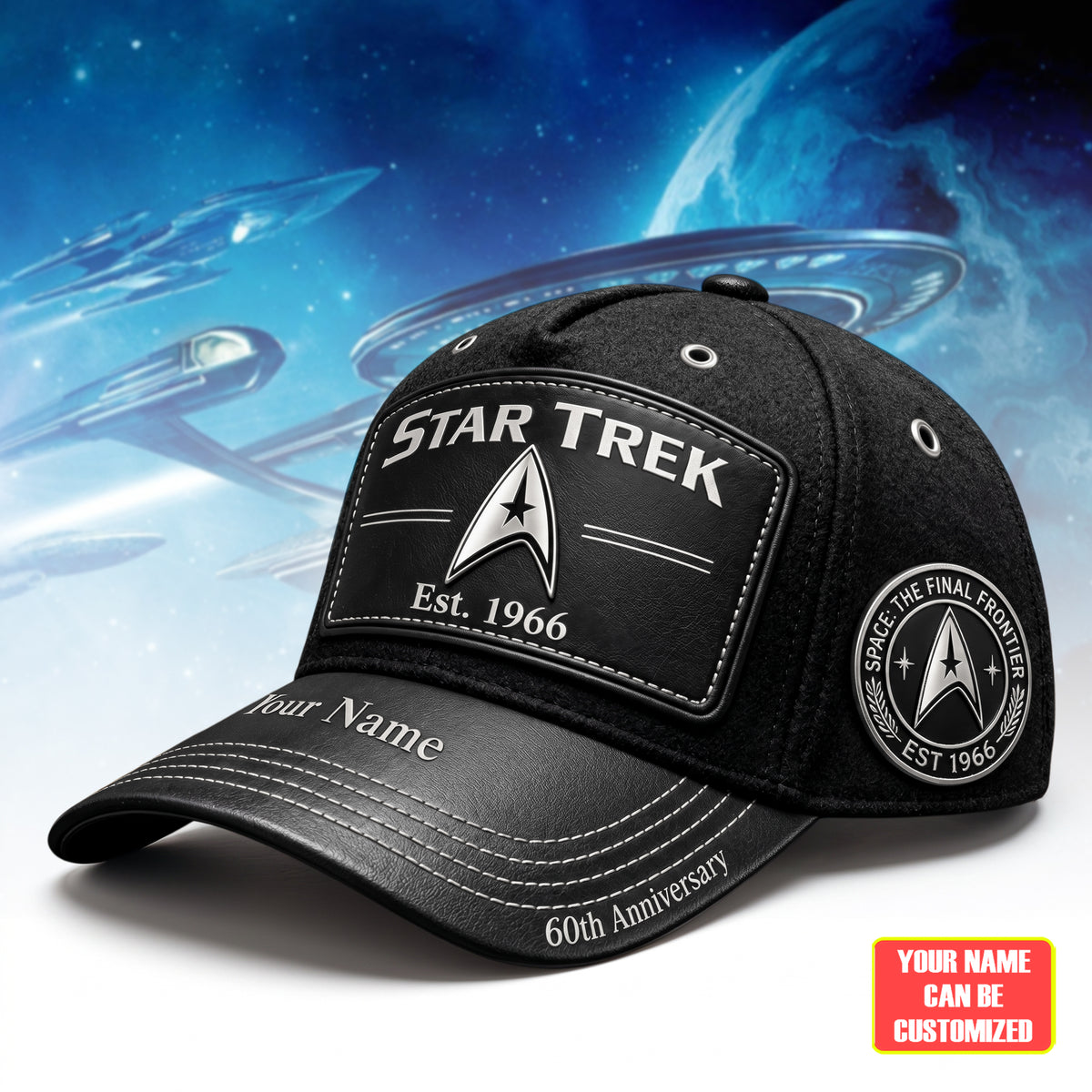 Vintage Space Exploration 60th Anniversary Leather Cap V2 - Personalized Leather Classic Cap, Gift For TV Show Fans