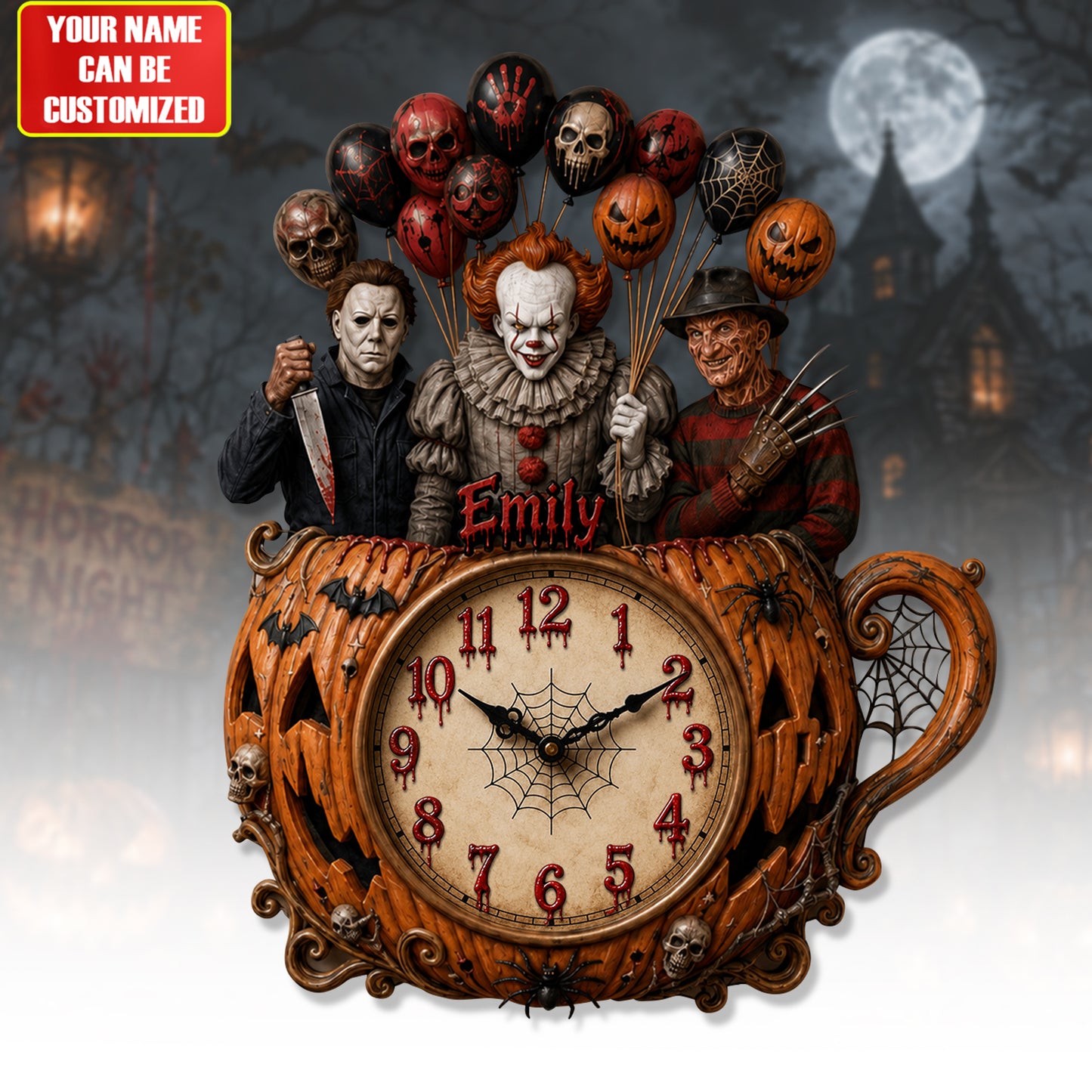 Halloween Pumpkin Gothic Acrylic Hanging Wall Clock - Personalized Gifts For Horror Lovers