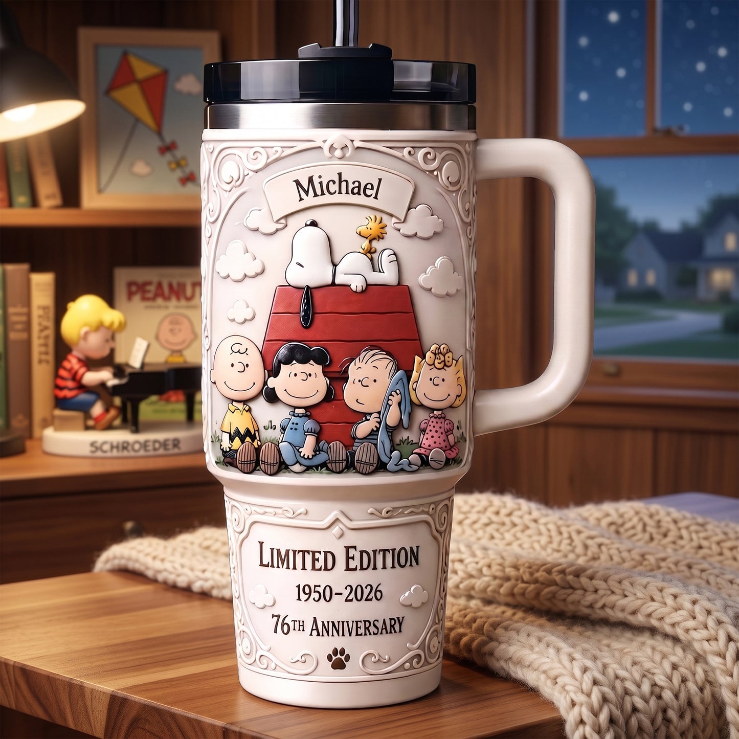 Cartoon Friends 76TH Anniversary Tumbler With Handle - Personalized Gifts For Friends (1950-2026)