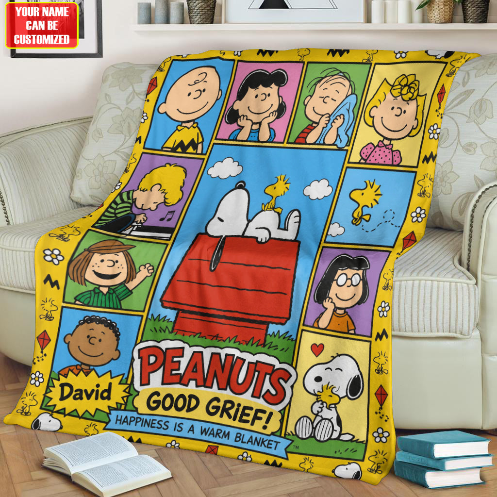 Happiness Puppy And Friends Blanket – Custom Name Cartoon Gift