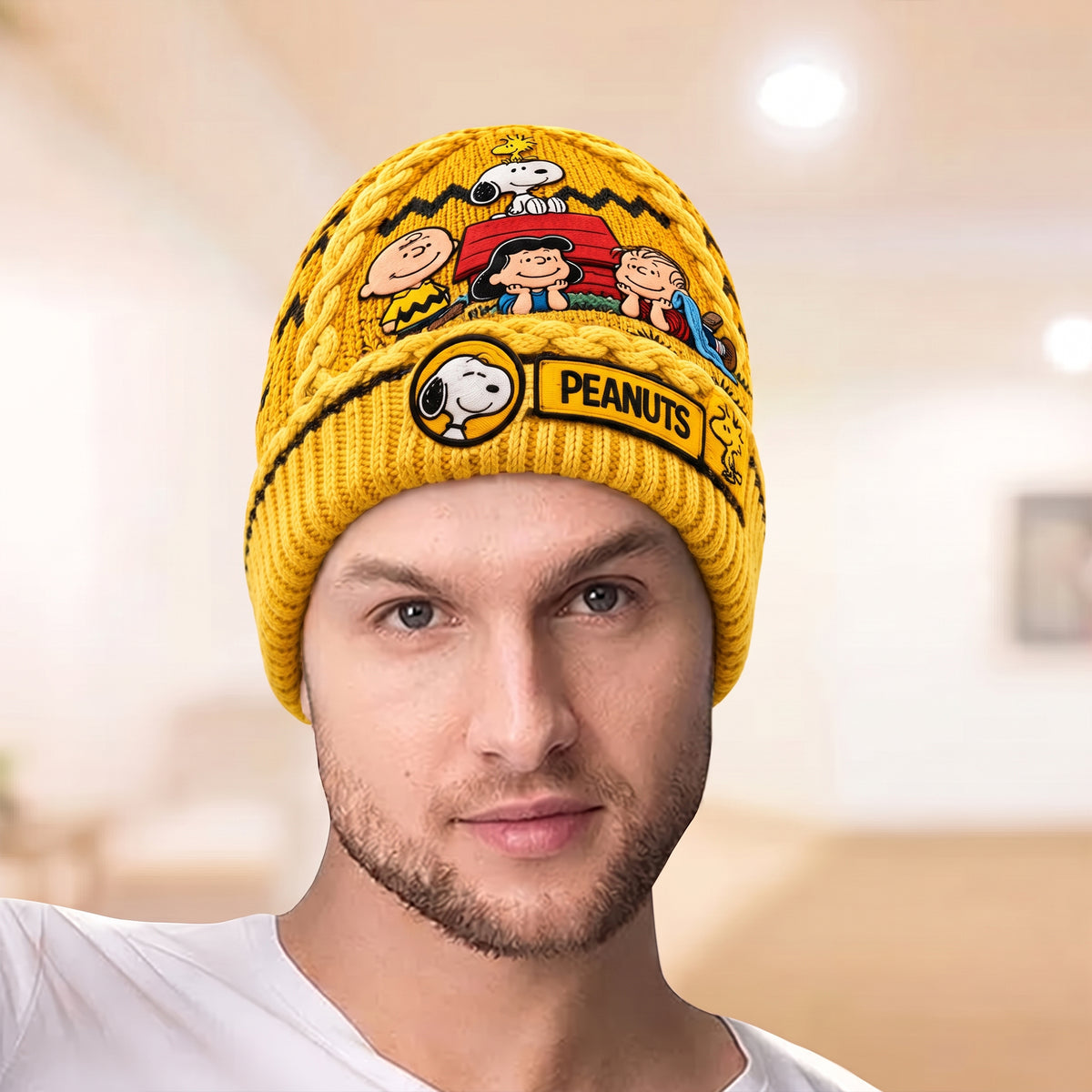 Cheerful Cartoon Pals - Cozy Embroidered Knit Beanie, Gift for Classic Cartoon Lovers