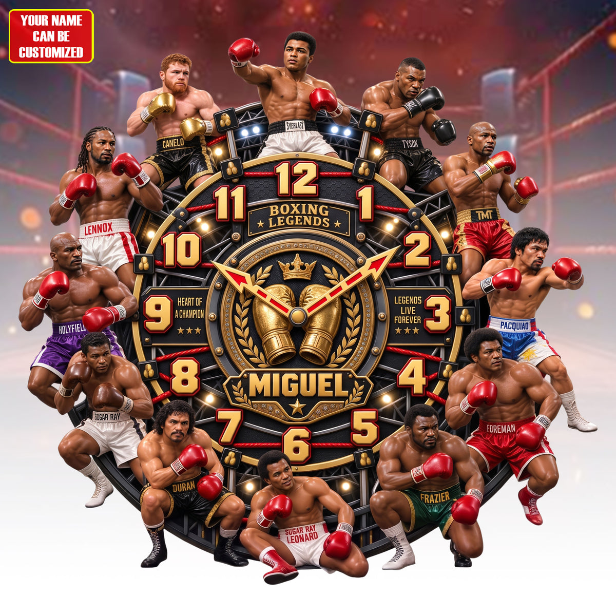 Boxing Champions Legacy Acrylic Hanging Wall Clock - Personalized Gifts For Boxing Lovers