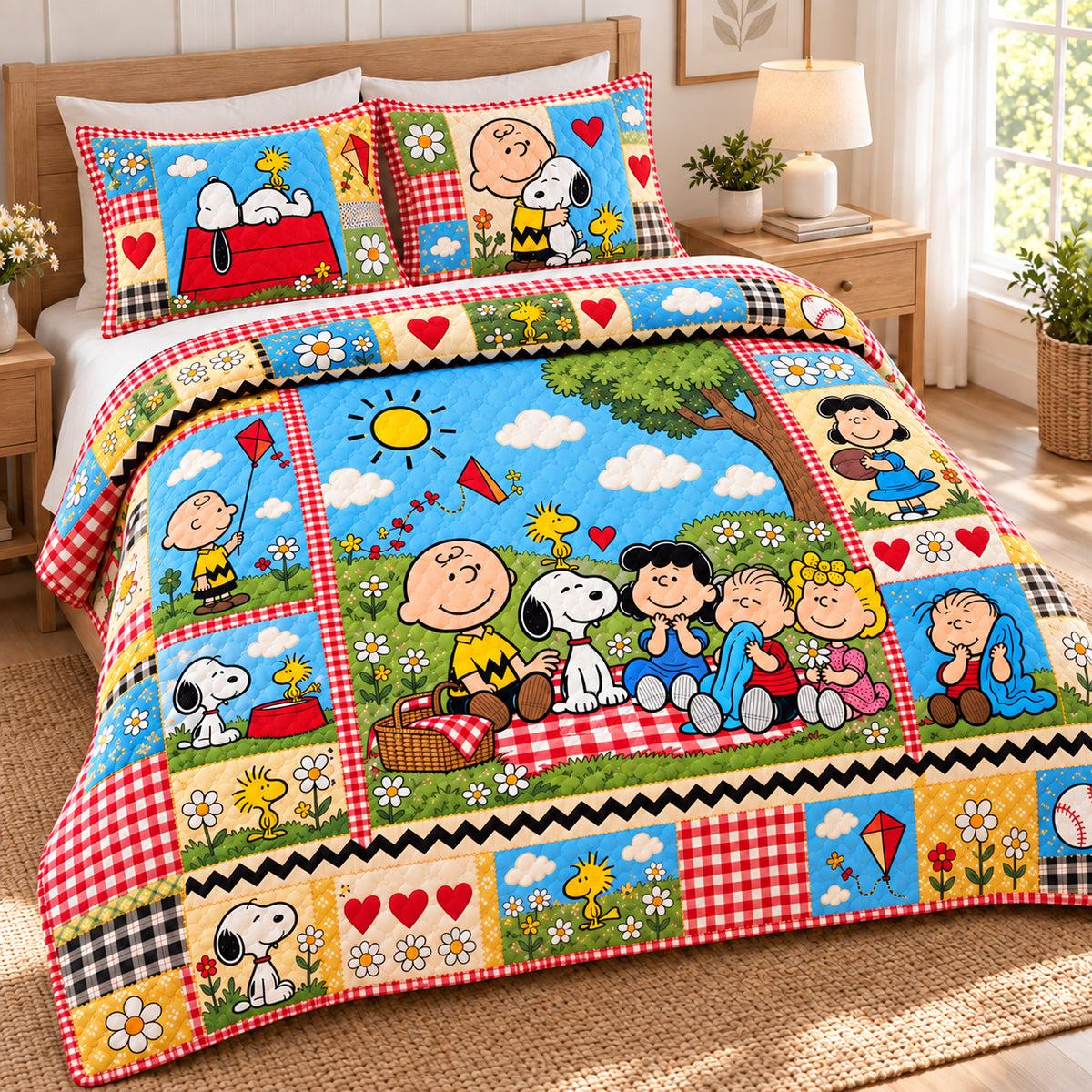 Happy Comic Friends Quilt Set – Cozy Cartoon Puppy Bedding