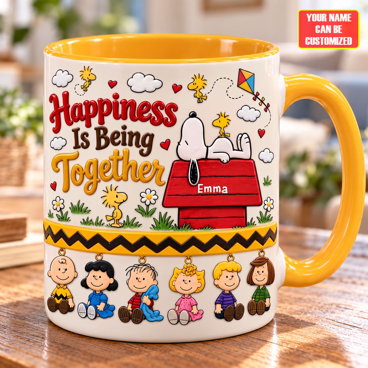 Happiness Together Cartoon Pals - Personalized Ceramic Mug, Gift for Cartoon Lovers