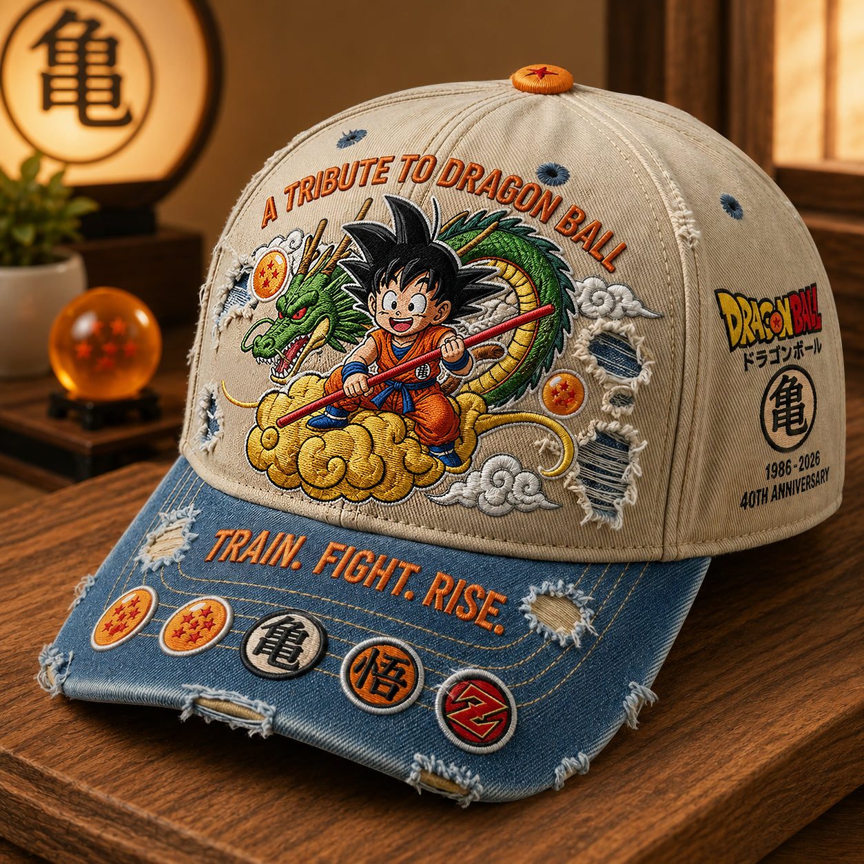 Young Warrior & Dragon Distressed Cap – 40th Anniversary Anime Fan Gift