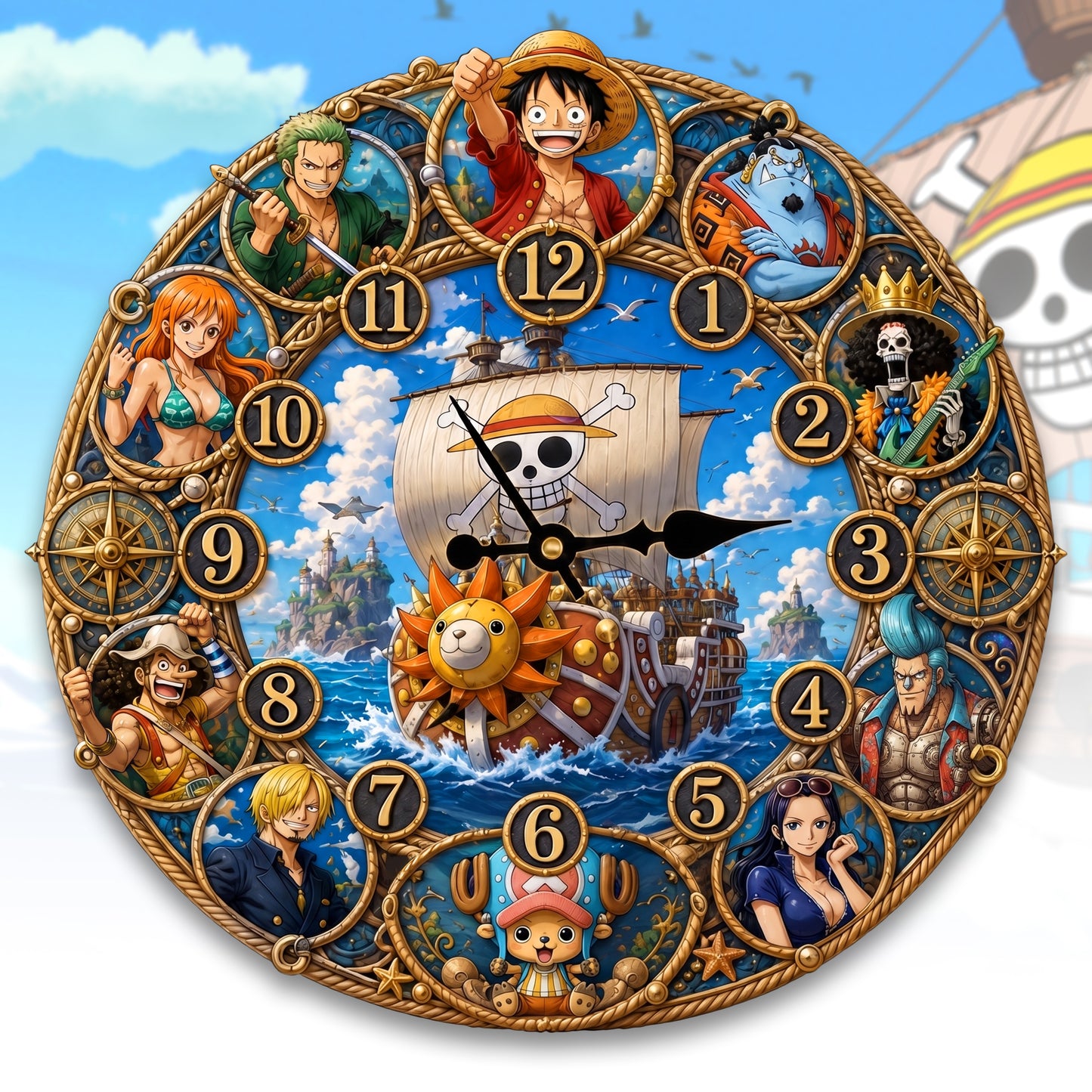 Personalized Pirate Crew Wall Clock – Anime Adventure Gift for Fans