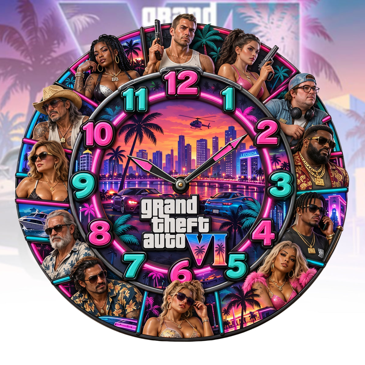 Neon Crime City Legends Wall Clock – Urban Action Adventure Collector Clock