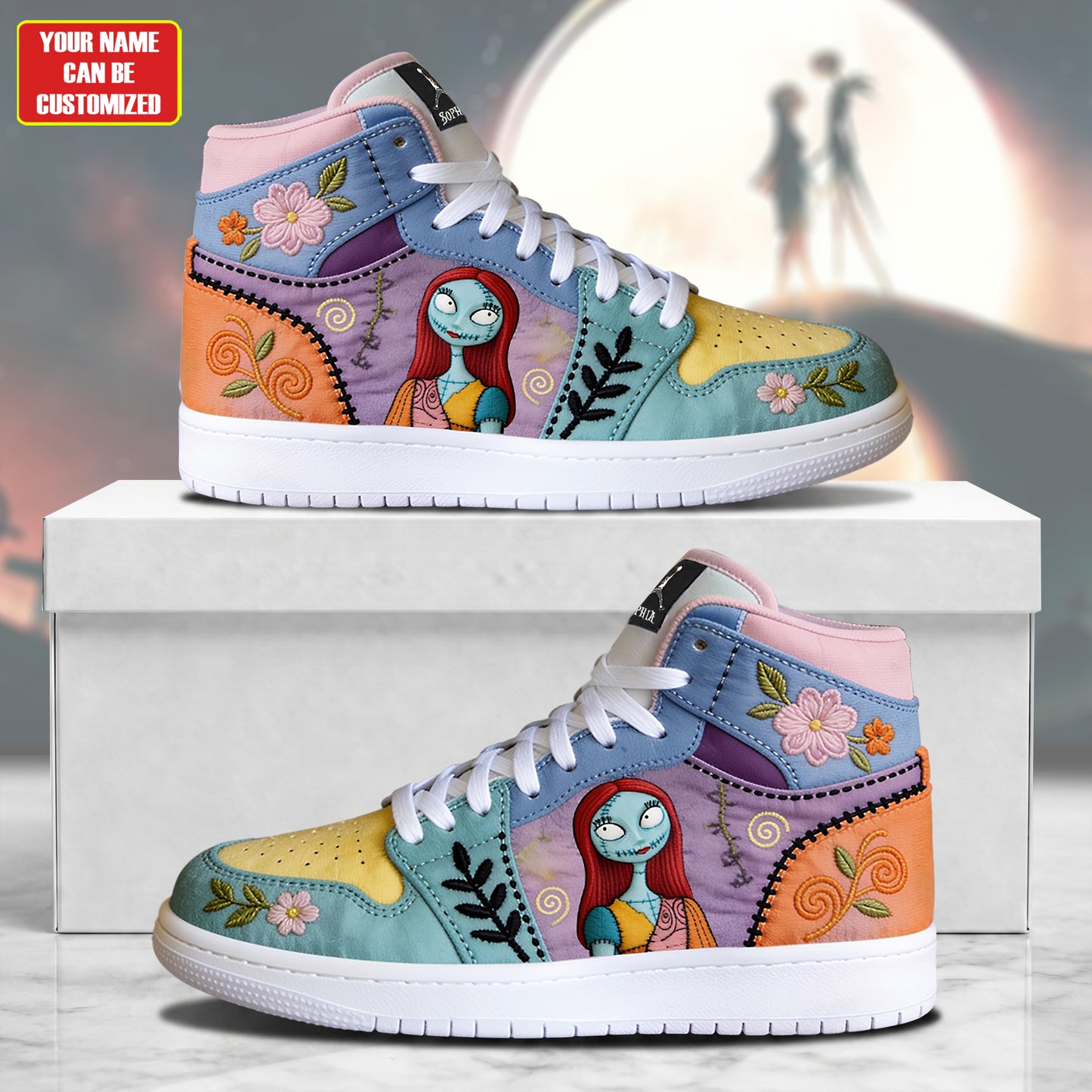 Gothic Halloween AJ1 High Custom Sneaker - Custom Name Gift for Spooky Romance