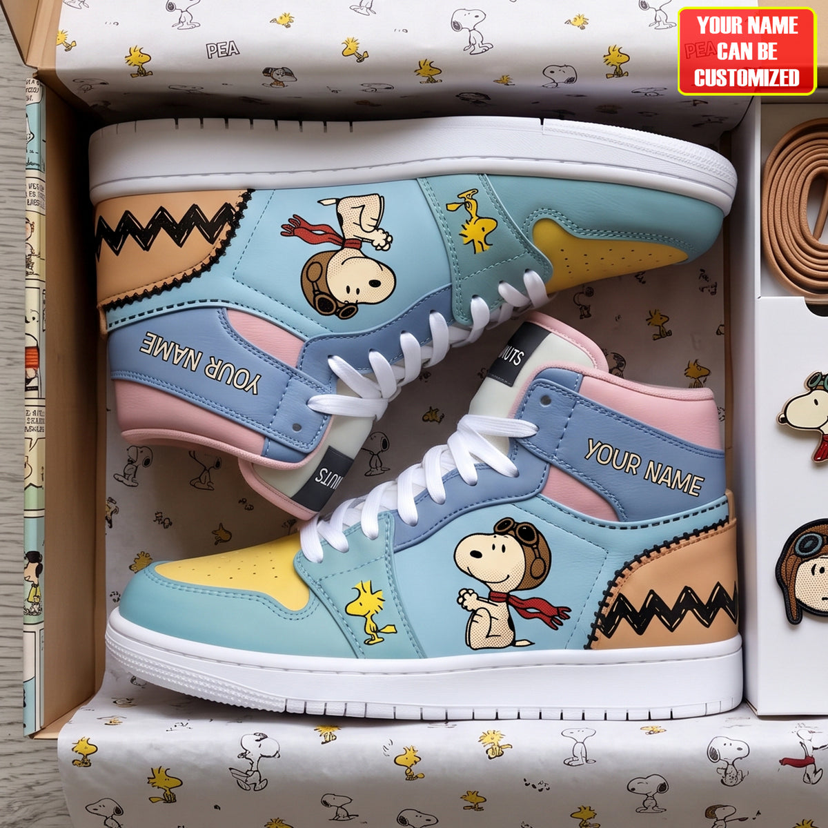 Personalized Classic Puppy AJ1 High Top Sneakers – Custom Name Retro Comic Shoes