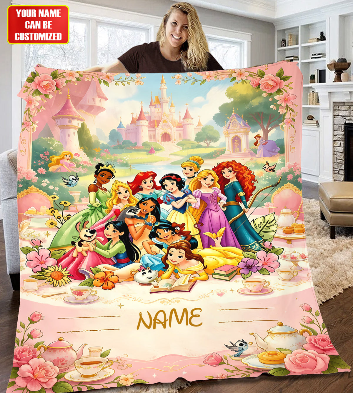 Personalized Fairytale Princess Blanket – Custom Name Magical Castle Gift