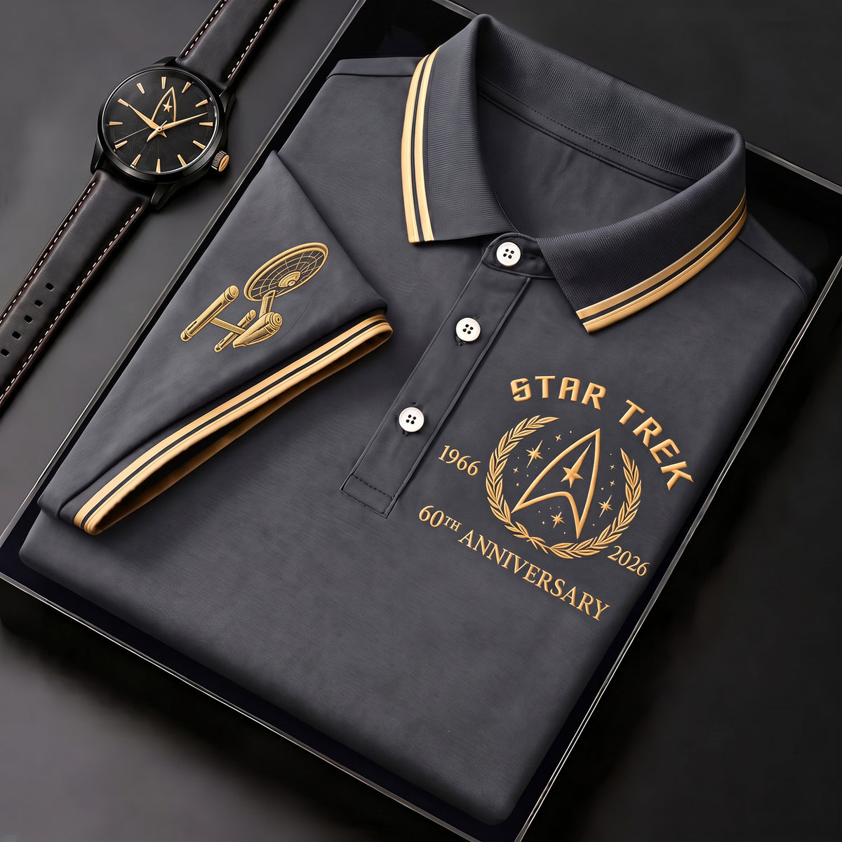 Cosmic Fleet 60th Anniversary Polo Shirt – Retro Space Explorer Anniversary Shirt