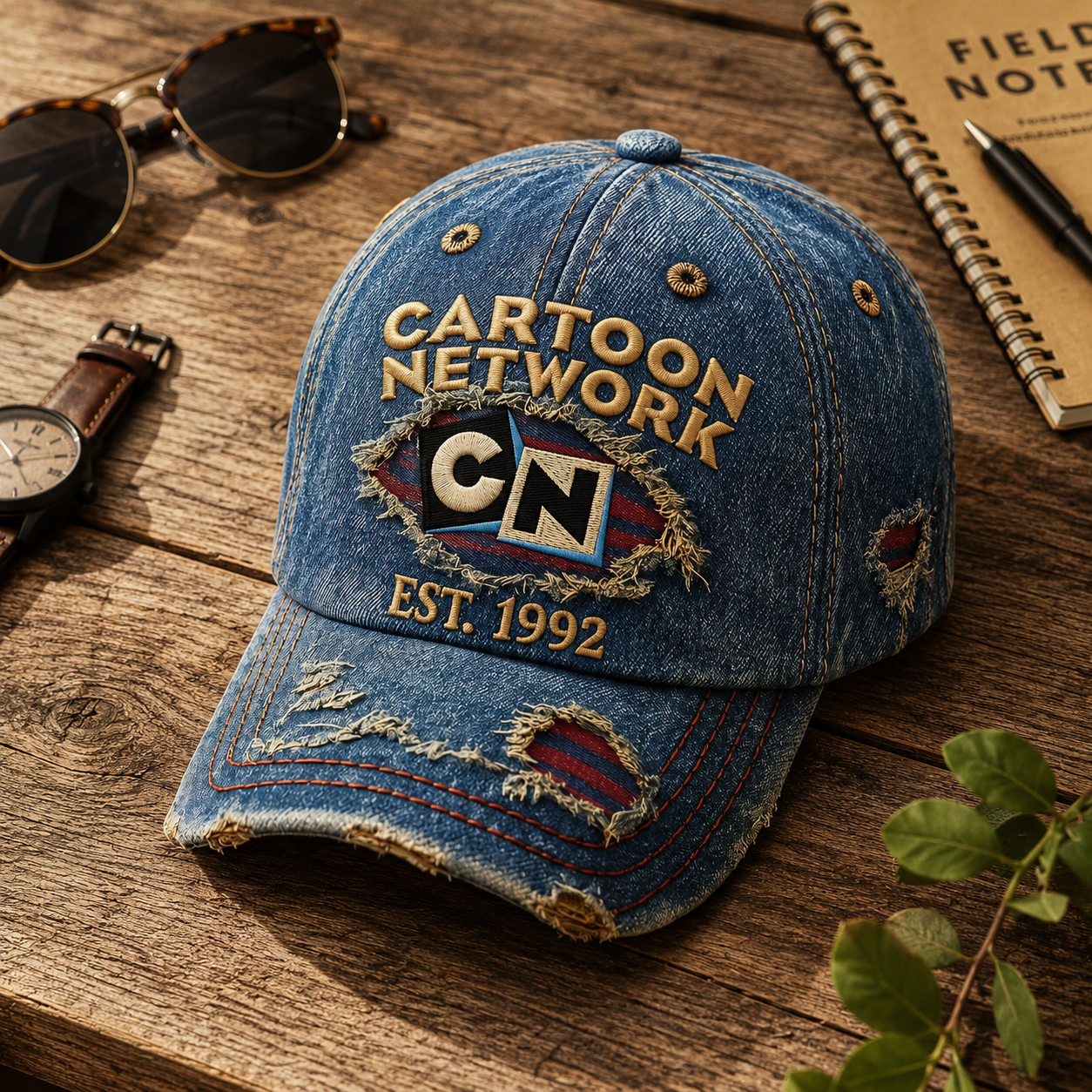 Retro Cartoon Channel Cap – Vintage Denim Collector Hat