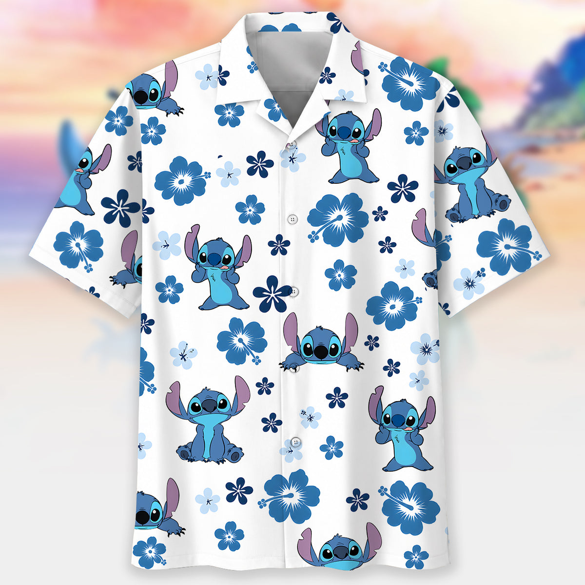 Tropical Blue Floral Character Hawaiian Shirt – Cute Island Vacation Button-Up