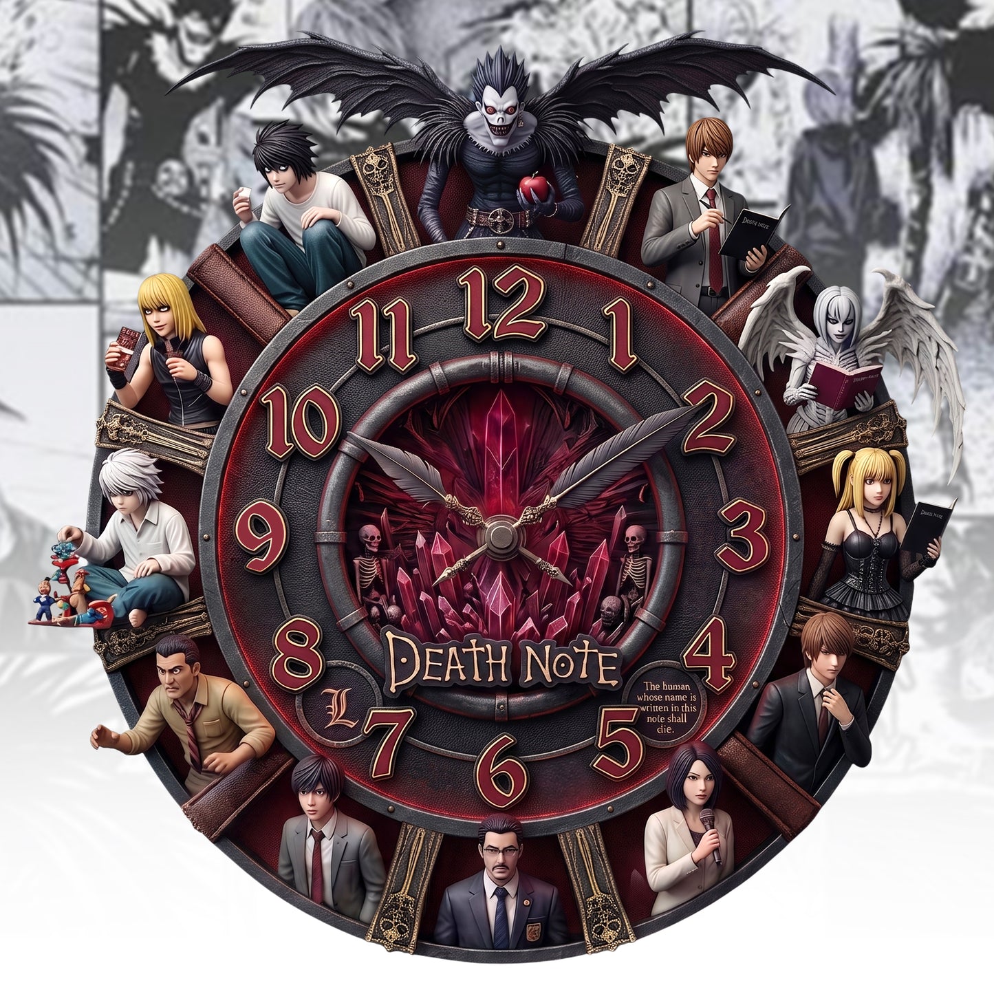 Crimson Notebook - Gothic Anime Wall Clock, Personalized Gifts For Anime Lovers