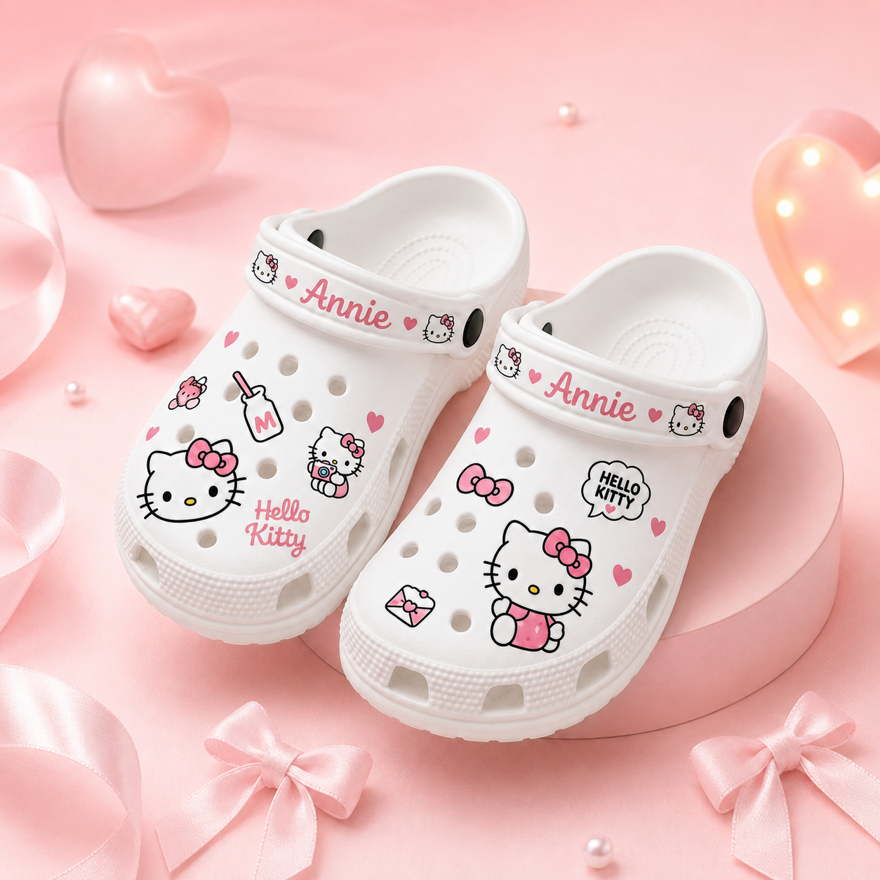 Personalized Kawaii Cat Clogs – Custom Name Cute Pink Cat With Bow Shoes