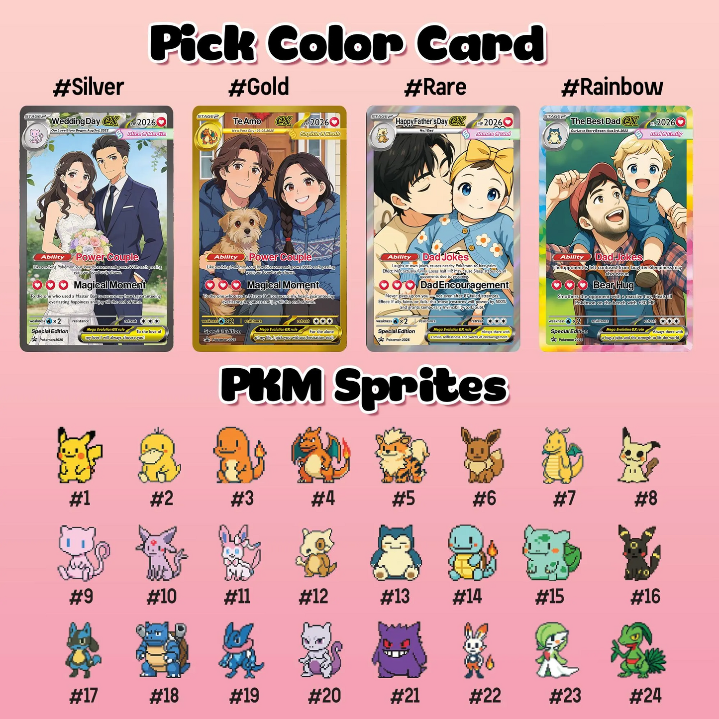 Custom PKM -Inspired Couple Keepsake Wedding & Anniversary Photo to Holo Card