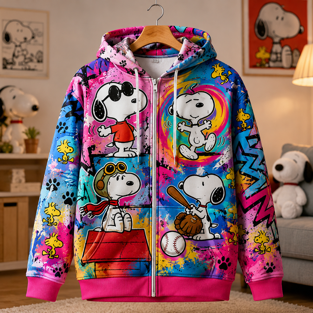 Classic Comic Puppy Zip Hoodie – Colorful Retro Cartoon Jacket