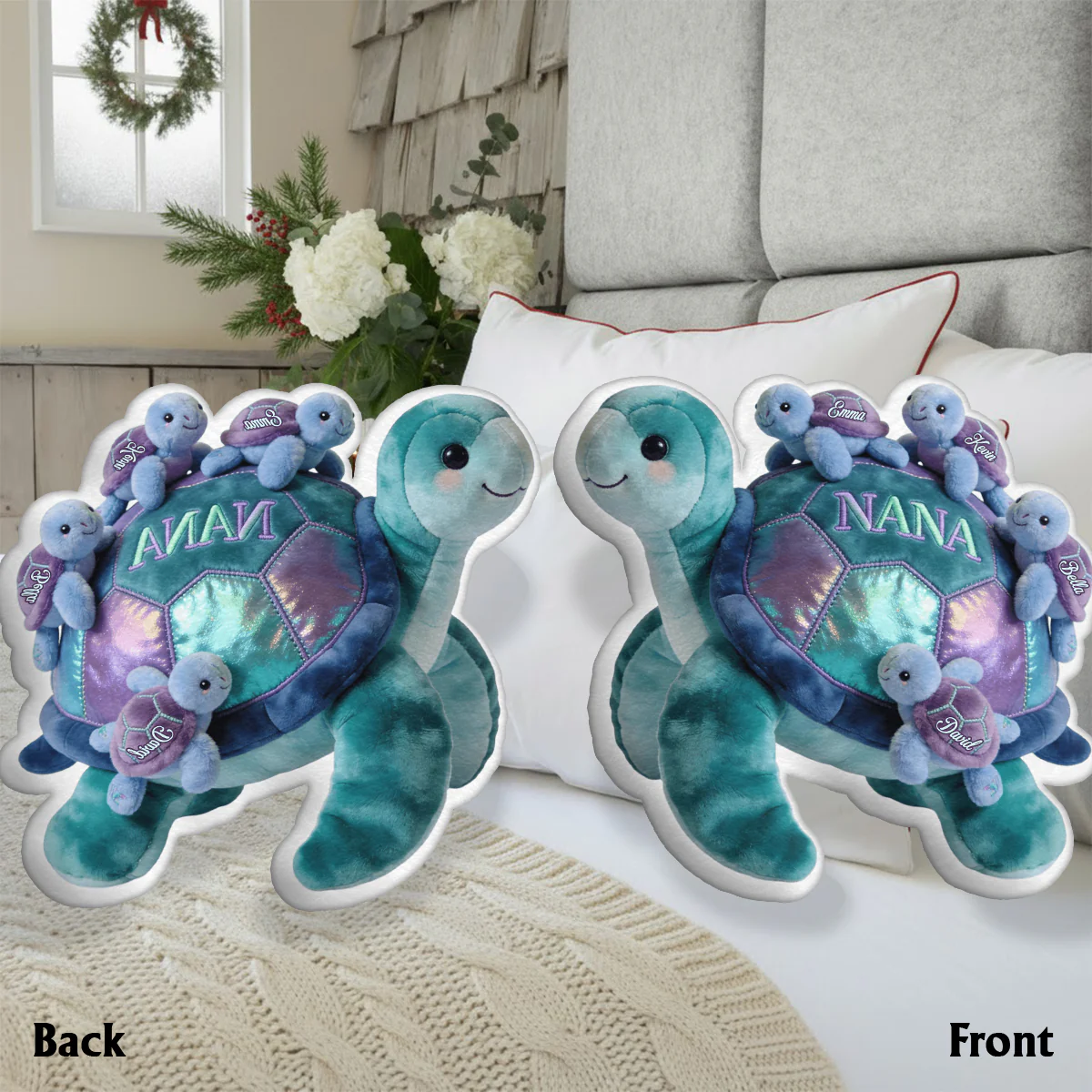 Nana Turtle Gift For Mom Grandma - Personalized Grandma, Mother Shaped Pillow