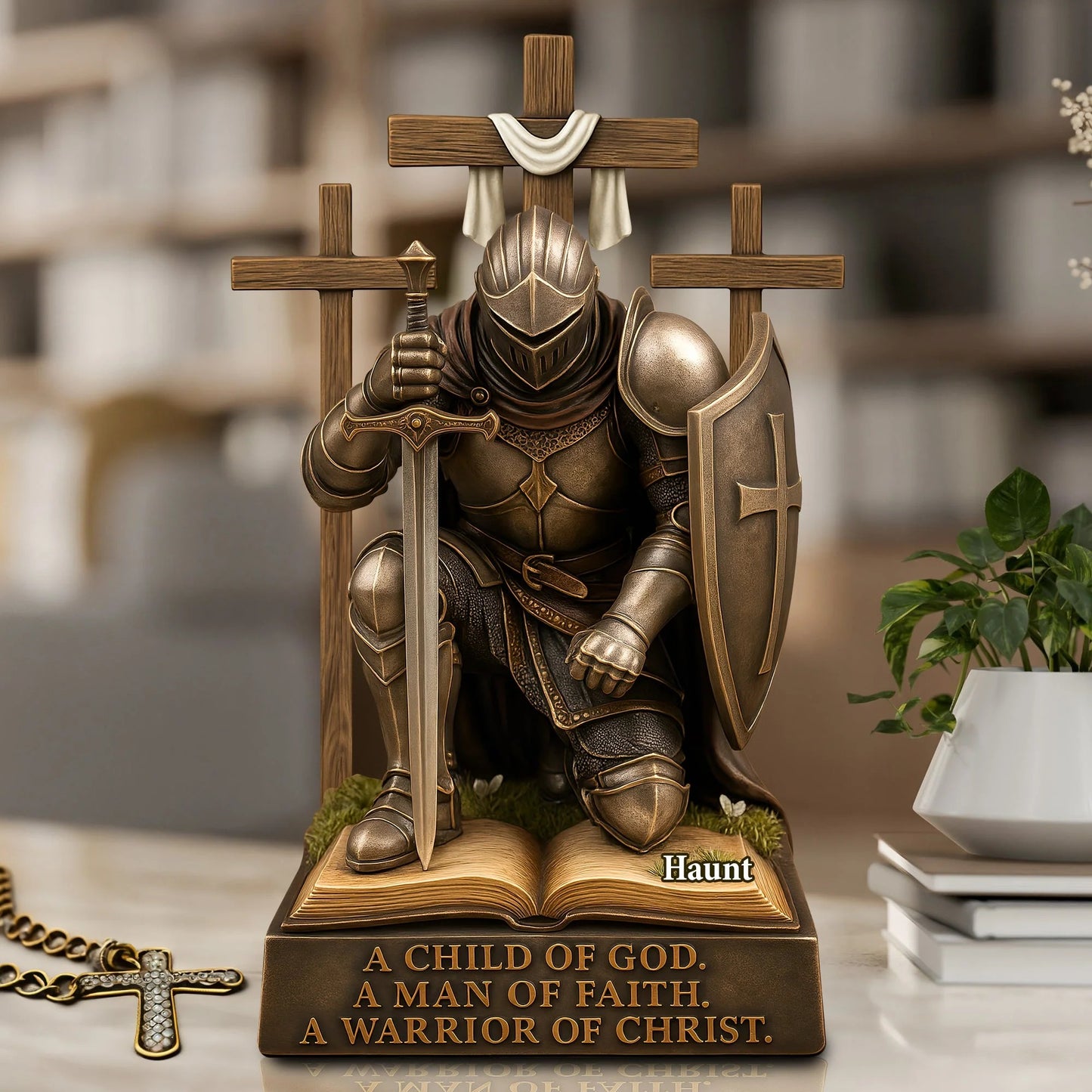 Knight Kneeling Down In Armor Acrylic Plaque - Personalized Gifts For Armor of God