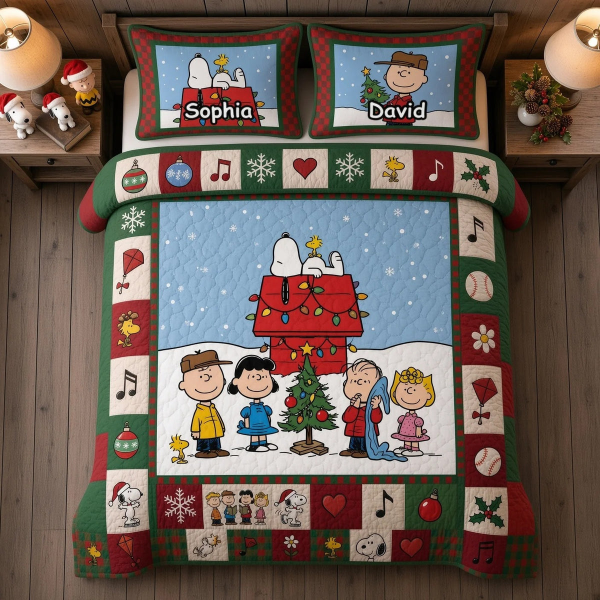 Cozy Puppy Christmas Quilt Bedding Set – Festive Winter Friends Bedroom Decor