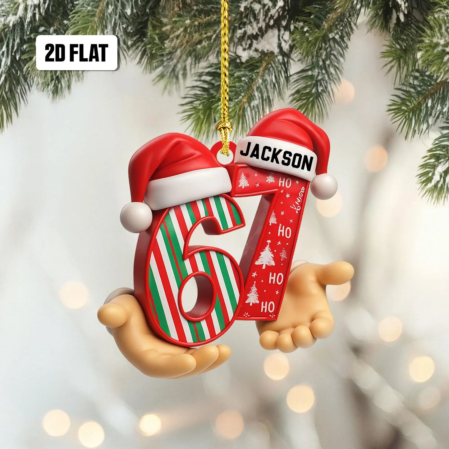 Personalized Six Seven 2D Flat Ornament, Funny Number Meme Ornament, 6 7 Christmas Tree Decoration