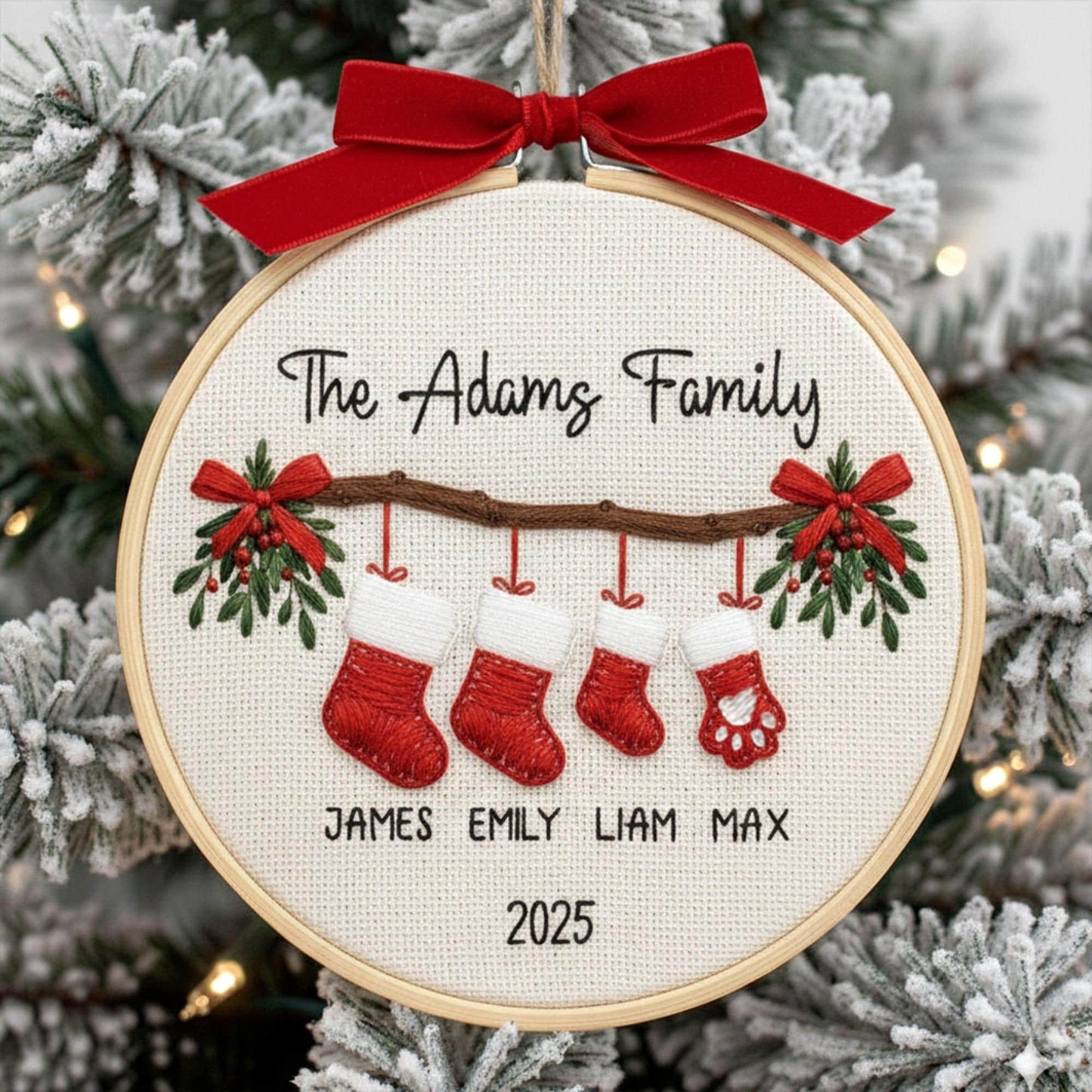Personalized Family Christmas Ornament, Custom Embroidery Hoop, Holiday Stocking Ornament