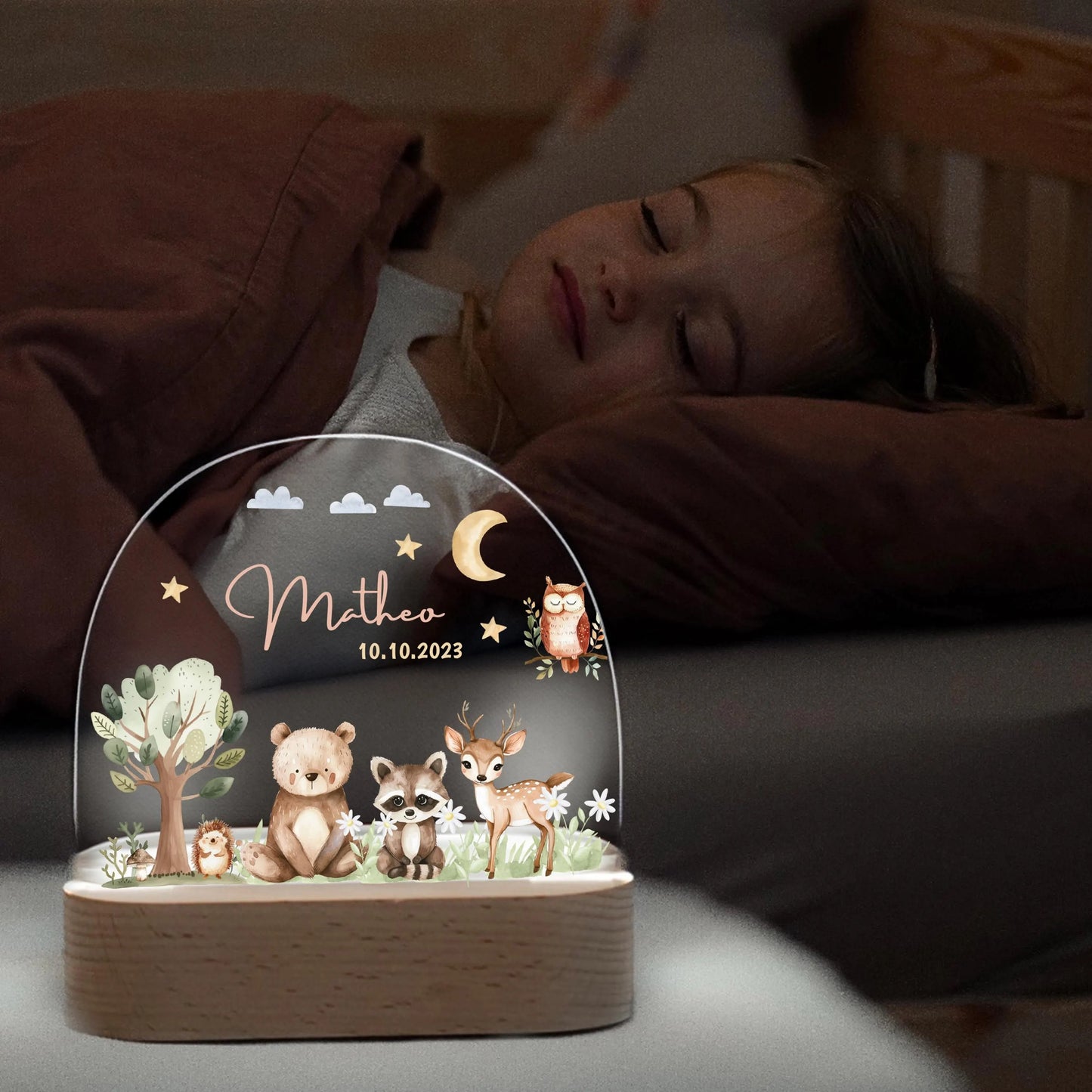 Personalized Night Lamp Forest Animals, Baby Gift Birth, Gift For Birth, Christening Gift