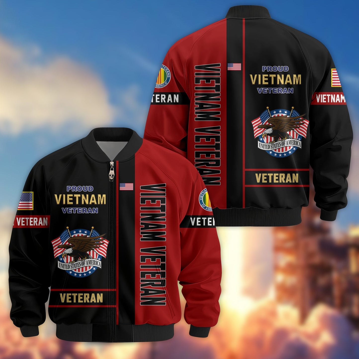 US Veterans Bomber Jacket 2, Gifts For US Veterans, Gifts On Father's Day, Veterans Day