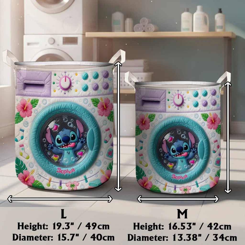 Personalized Cute Blue Alien Storage Basket - Custom Name Ohana Quilt Laundry Basket