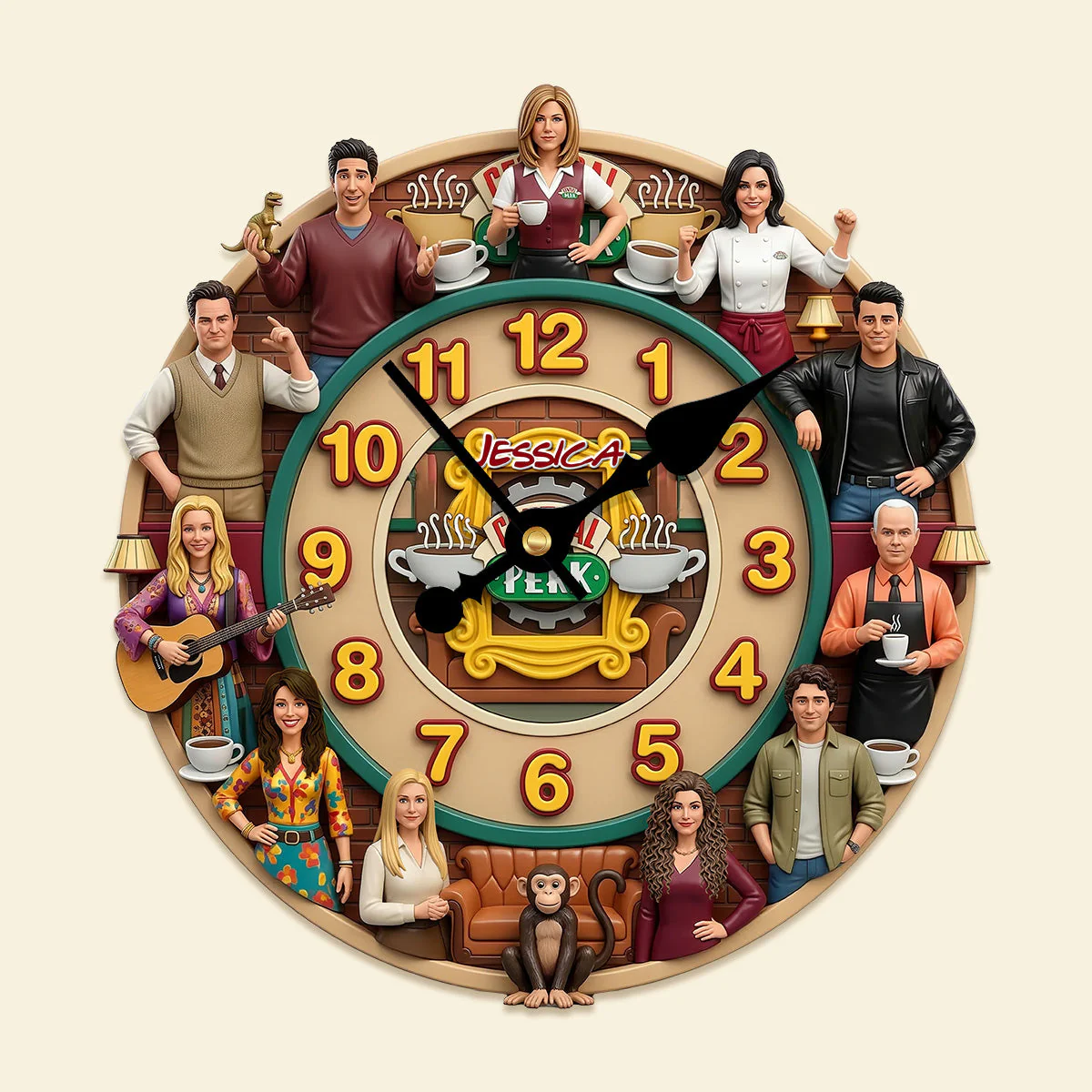 Retro Coffee Shop Squad Wall Clock - Personalized Gifts For Sitcom Lover Wall Clock