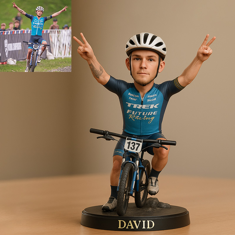 Custom Full-body Mountain Biking Photo Pixar Cartoon Style Acrylic Plaque