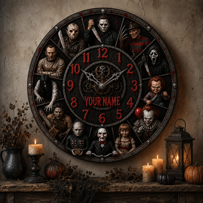 Halloween Horror Character Acrylic Wall Clock – Personalized Horror Gift