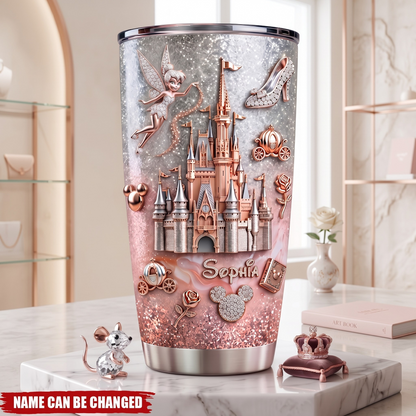 Personalize Pink Magic Castle Tumbler - Custom Name Starry Tumbler