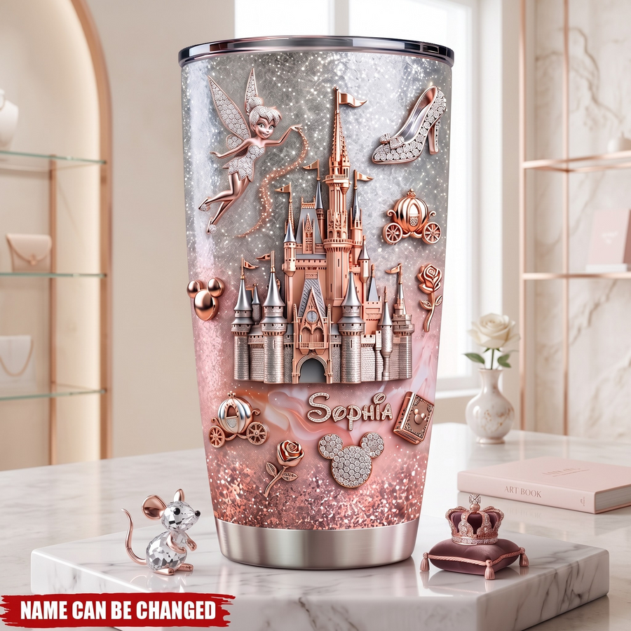 Personalize Pink Magic Castle Tumbler - Custom Name Starry Tumbler