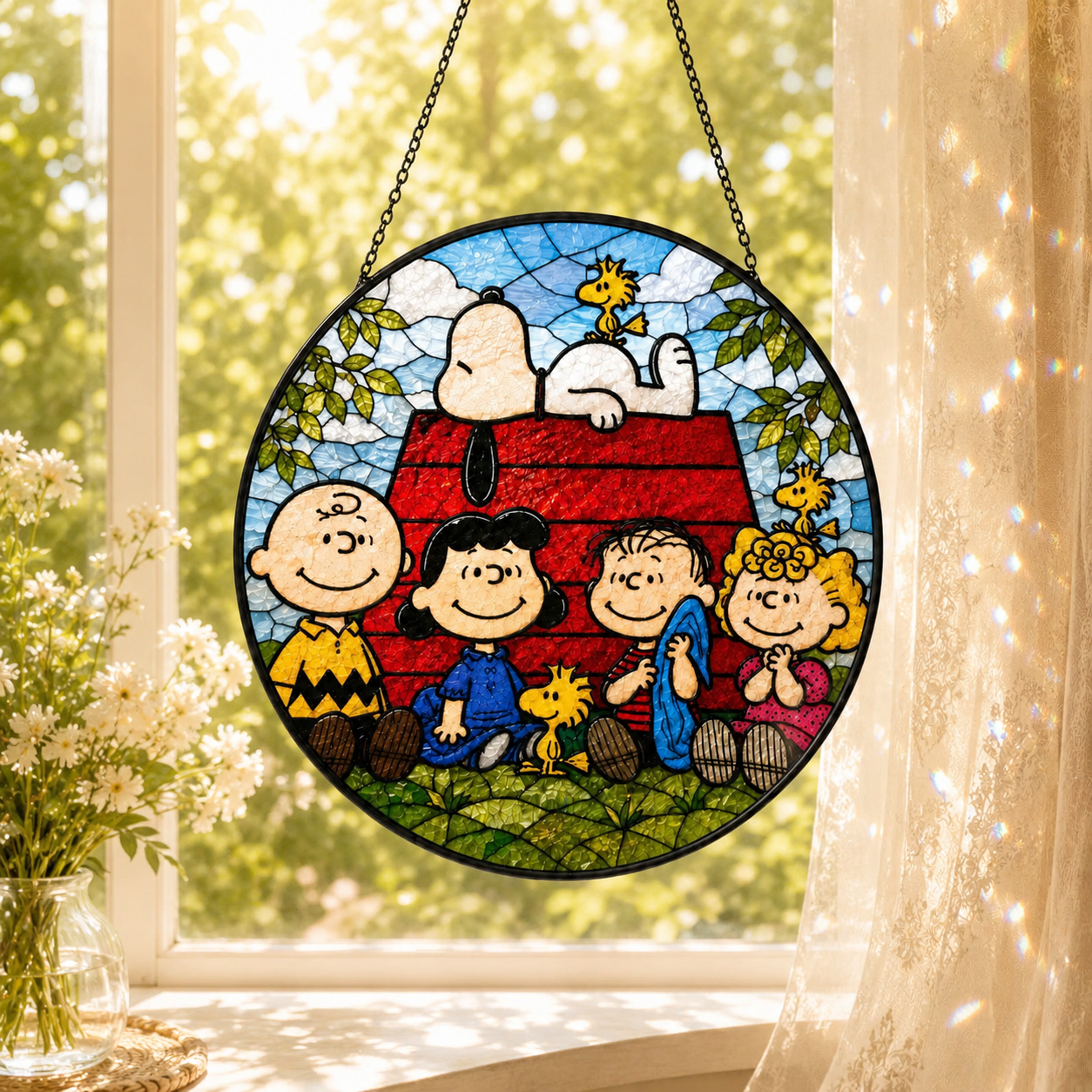 Cartoon Friends Stained Glass Window Hanging - Personalized Gift